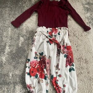 Old Navy Burgundy and Floral Kids Matching Set